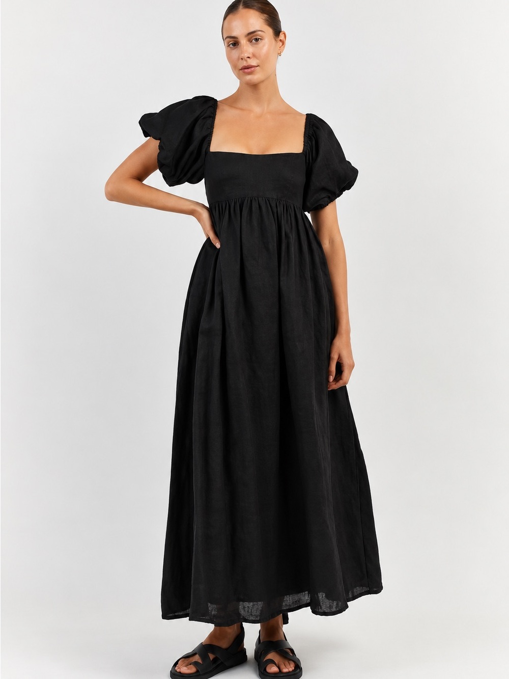 Dissh Monty Puff-Sleeve Linen Maxi Dress